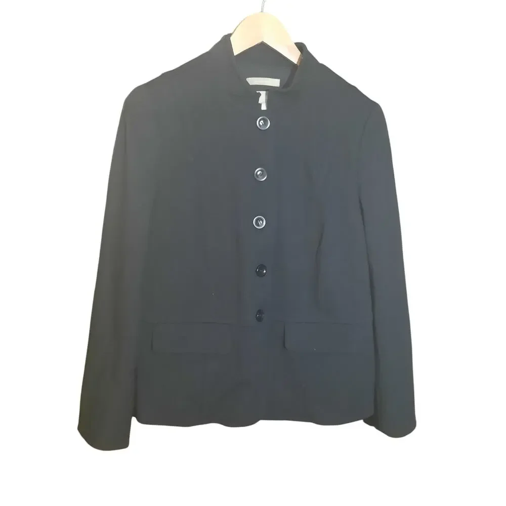 Talbots Black Italian Luxe Knit 5 Button Womens Lined Blazer Size 12